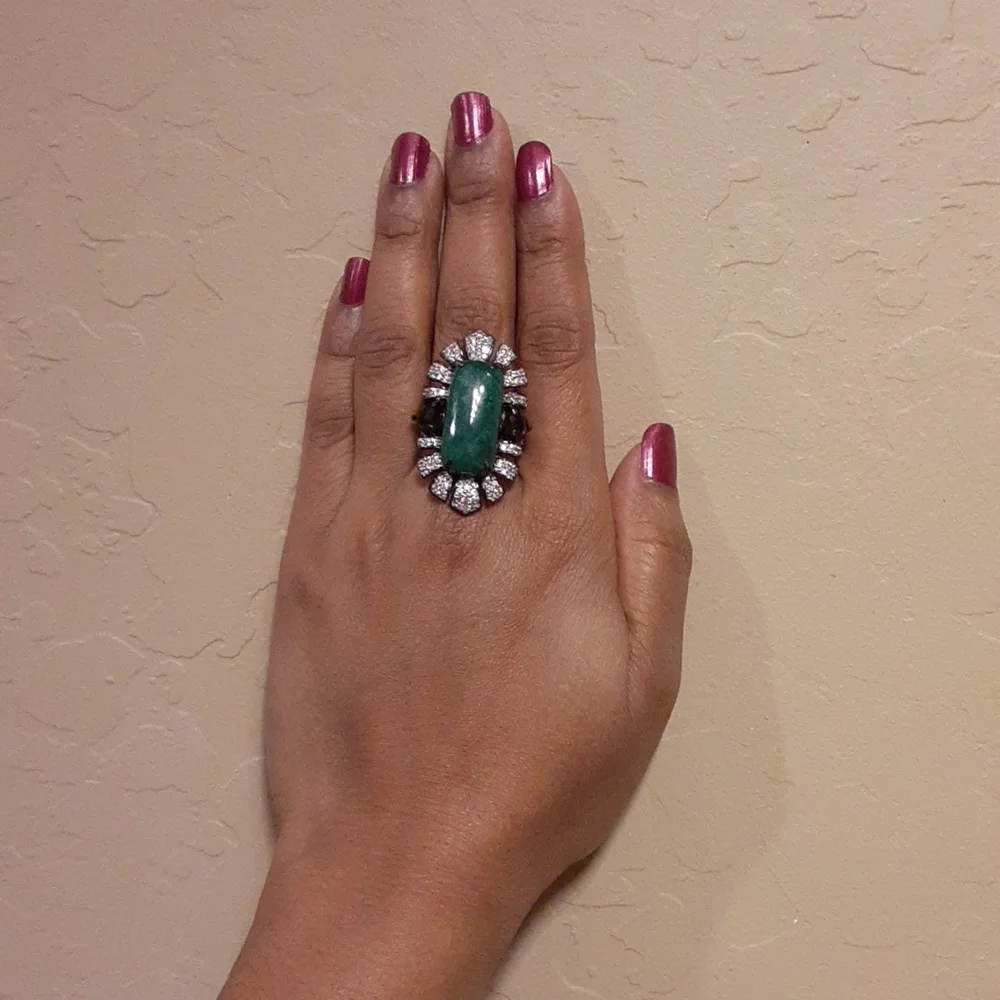 925 Green Corundum (Sapphire), White Zircons & Smoky Quartz. - Picture 5 of 15